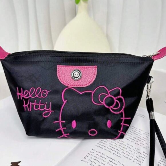 Hello Kitty Wristlet Purse Makeup Bag Embroidered Fucshia NWT - Picture 2 of 7